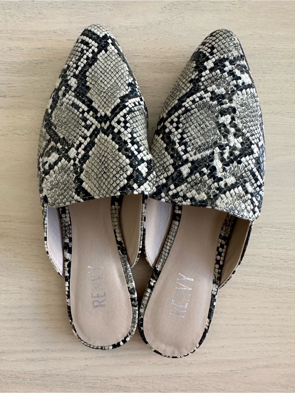 RENVY Snake-Print Pointed mule - EUC - Size 8
